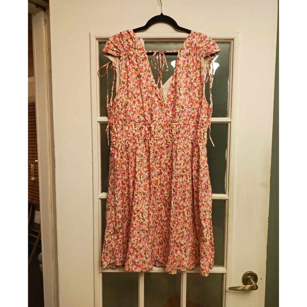 Time And Tru Floral Sleeveless V-Neck Tie Back Lyocell Dress XL Knee Length